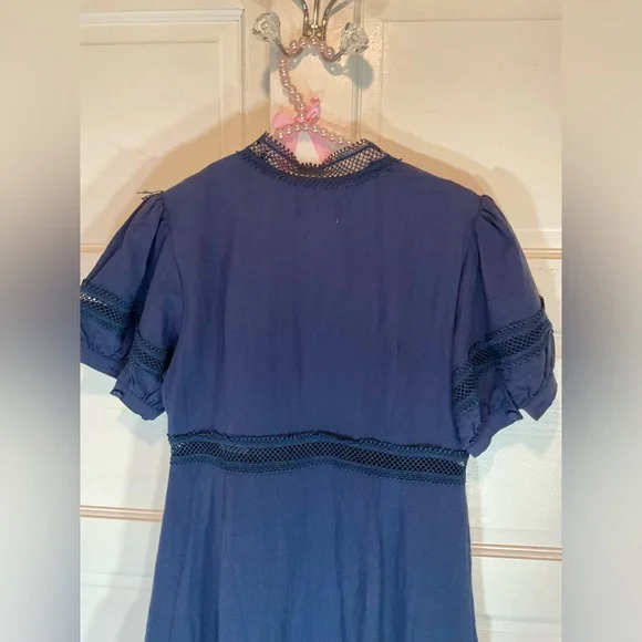 Navy Blue Lace Trim Dress - Picture 6 of 15